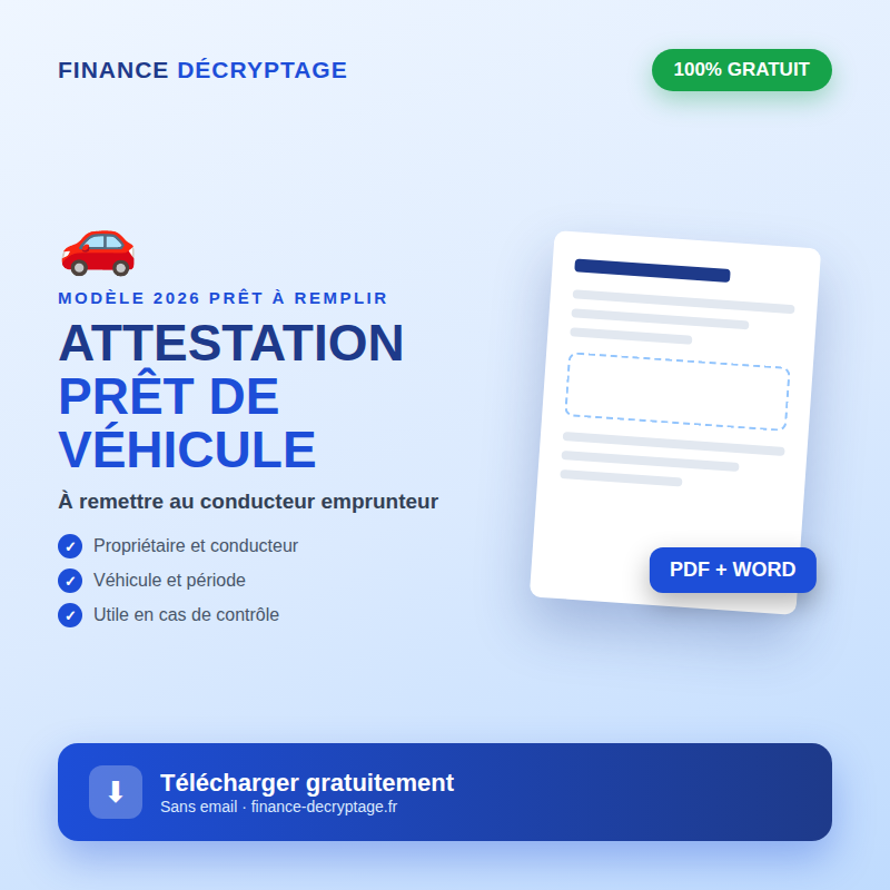 Attestation de prêt de véhicule à télécharger